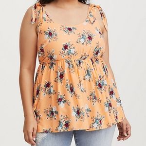 MULTICOLOR FLORAL CHALLIS TIE STRAP BABYDOLL TOP